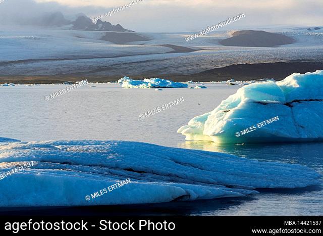 Icebergs Floating in Jokulsarlon Glacier Lagoon, Iceland