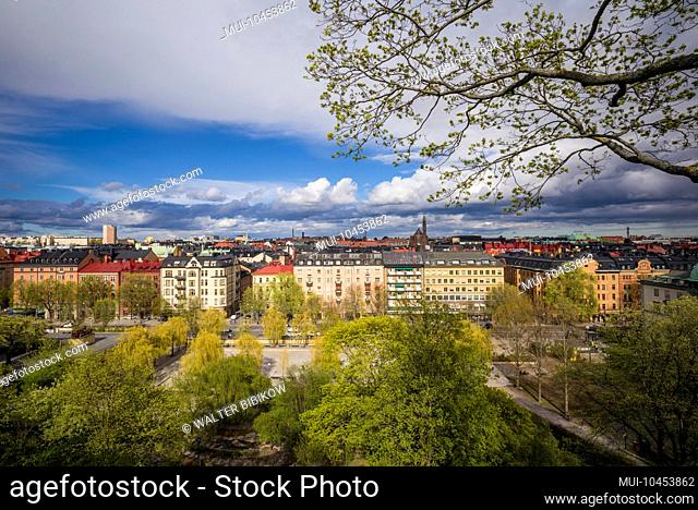 Sweden, Stockholm, Sveavagen street, high angle street view