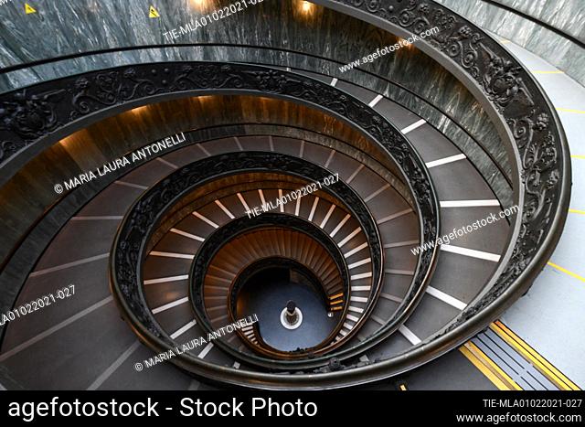 The staircase designed by Giuseppe Momo in 1932 inspired by the original staircase designed by the Renaissance architect Donato Bramante