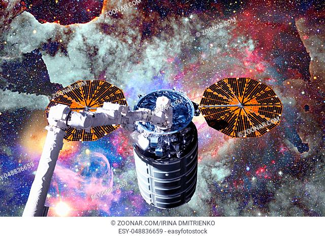 The Cygnus spacecraft in open space. Elements of this image furnished by NASA