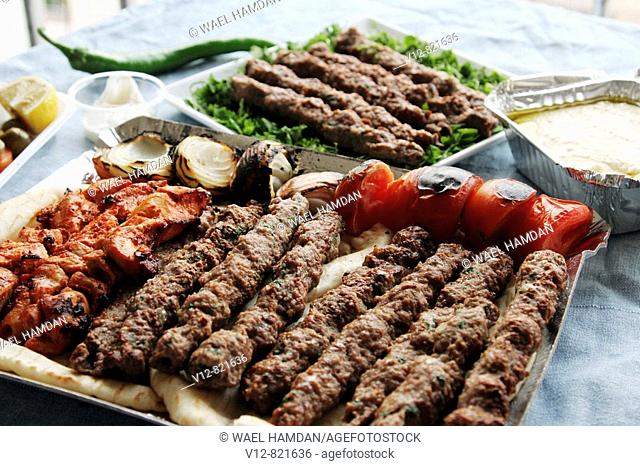Meat and Chicken Kebabs , kofta with bread