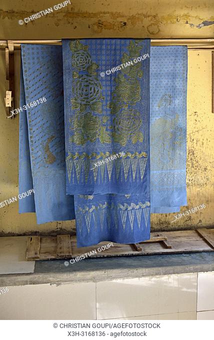 Zahir Widadi's home and workshop, specialist in batik indigo dyes, Pekalongan, Java island, Indonesia, Southeast Asia