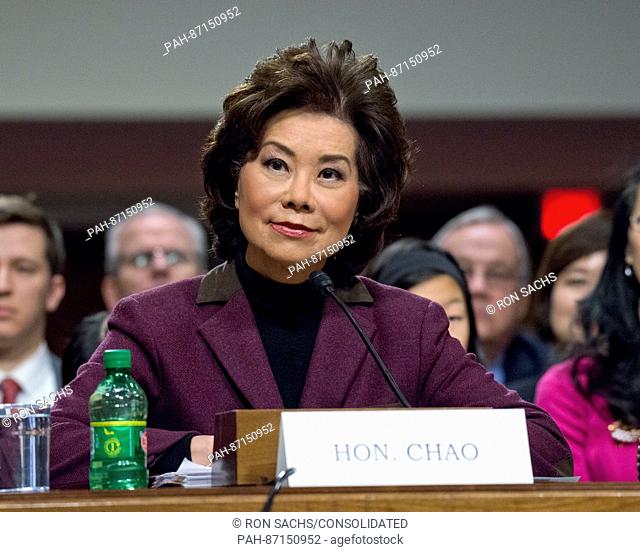 Elaine Chao testifies before the United States Senate Committee on Commerce, Science, and Transportation as it considers her nomination to be Secretary of the...