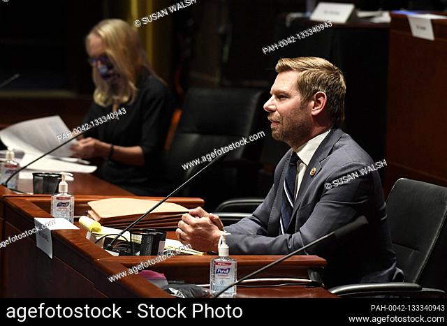 United States Representative Eric Swalwell (Democrat of California), right, speaks during a House Judiciary Committee hearing on Capitol Hill in Washington
