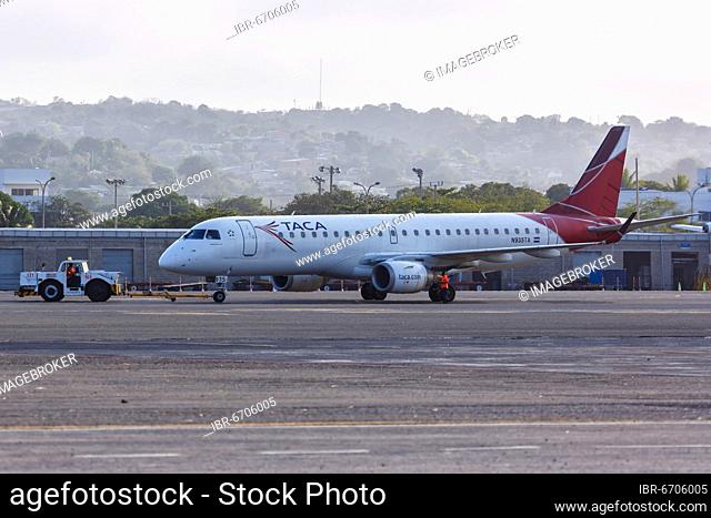 An Embraer 190 aircraft of TACA with registration N935TA at Cartagena airport, Colombia, South America