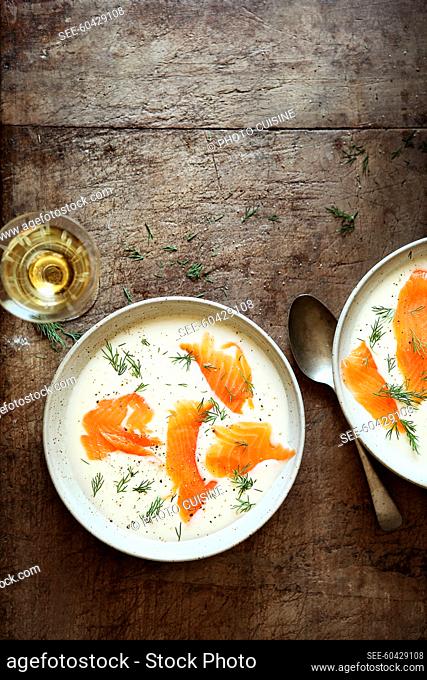 Cream of barry cream with smoked trout
