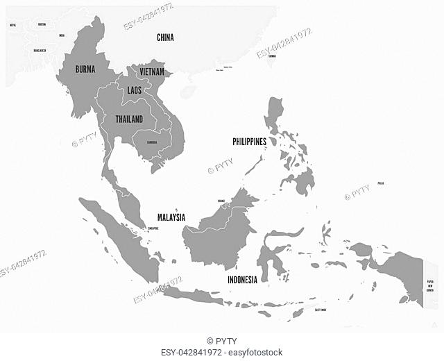 ASEAN Economic Community, AEC, map. Grey map with dark gray highlighted member countries, Southeast Asia. Vector illustration