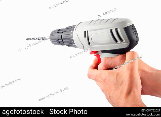 Drill the hand of a man isolated