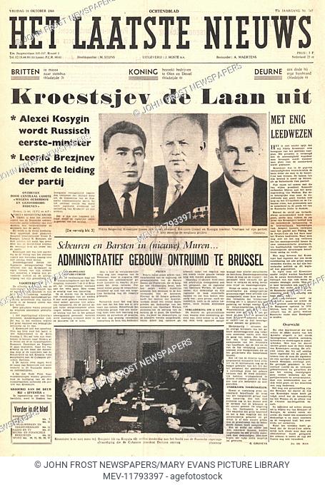 1964 Het Laatste Nieuws (Belgium) front page Nikita Khrushchev resigns