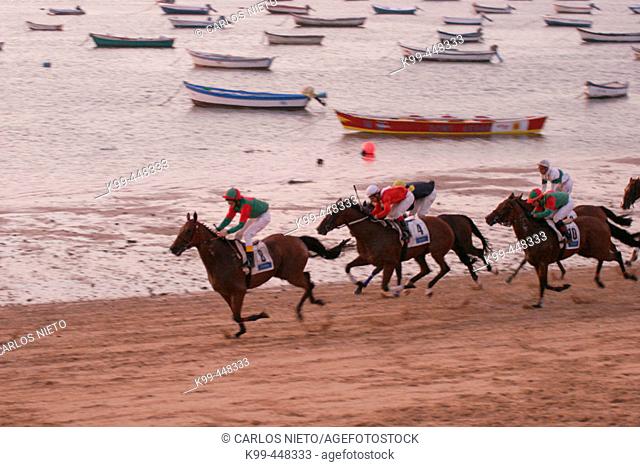 Horse race on beach, Sanlúcar de Barrameda. Cádiz province, Andalusia. Spain