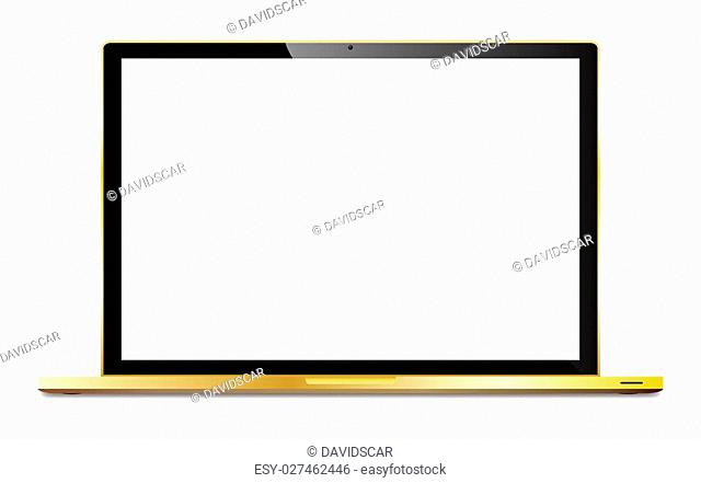 A realistic gold laptop isolated on a white background