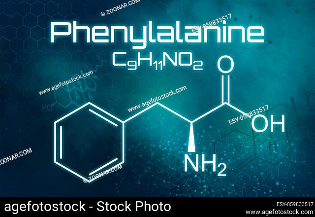 Chemical formula of Phenylalanine on a futuristic background