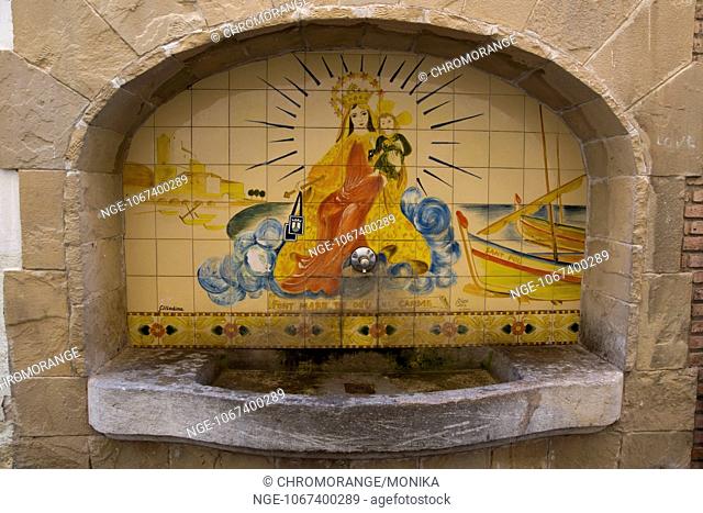 Old drinking water fountain in Sant Pol de Mar, Costa del Maresme, Comarca Marsme, province Barcelona, Catalonia, Spain, Europe