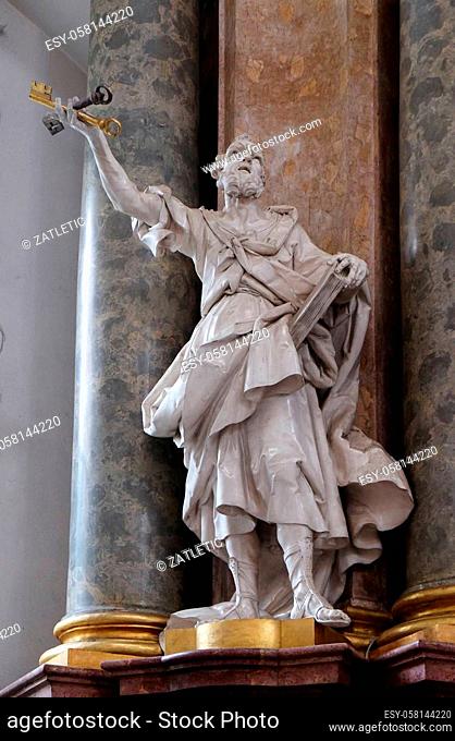 Saint Peter statue on the Holy Blood Altar in the Basilica of St. Martin and Oswald in Weingarten, Germany