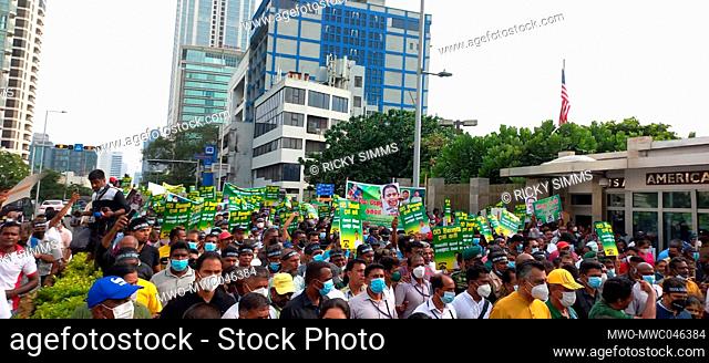 Colombo, Sri Lanka. 15th March 2022. The main opposition party 'Samagi Jana Balawegaya (SJB)' organized a protest march to take a stand against the conduct of...