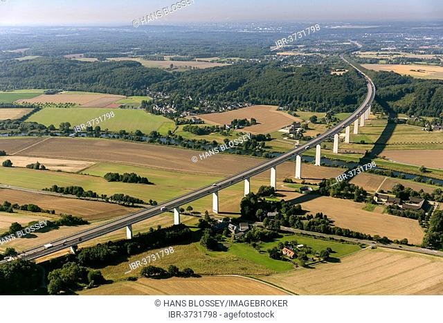 Partially blocked Ruhrtal Bridge, Ruhr Valley, motorway A52, aerial view, Mülheim an der Ruhr, North Rhine-Westphalia, Germany