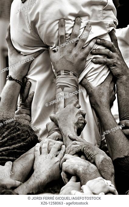 Detail of Castellers, Catalan human castles declared UNESCO element of Intangible Cultural Heritage of Humanity