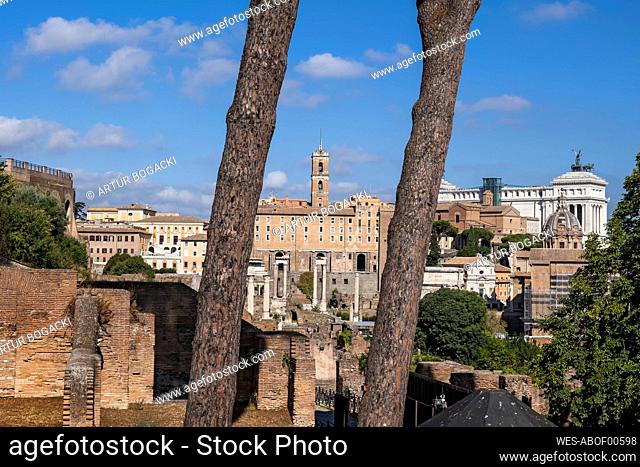 Italy, Rome, cityscape of ancient roman city with Forum Romanum