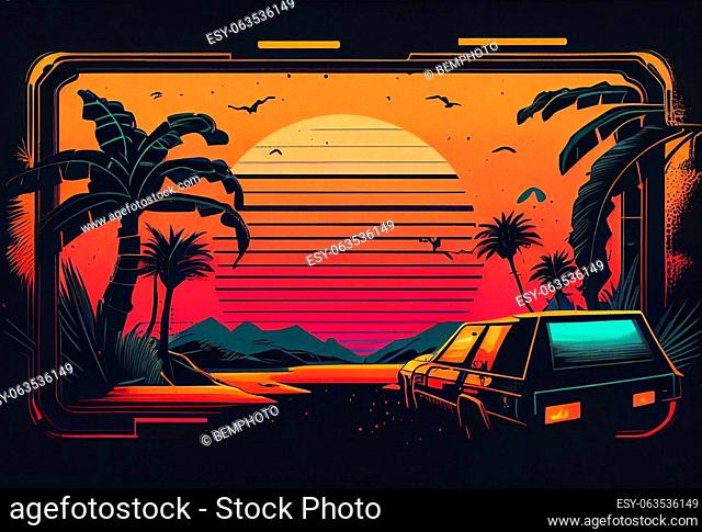 Stylish vintage old bright 90s background AI generated image