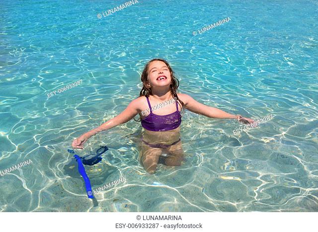 aqua water beach and open arms bikini little kid girl