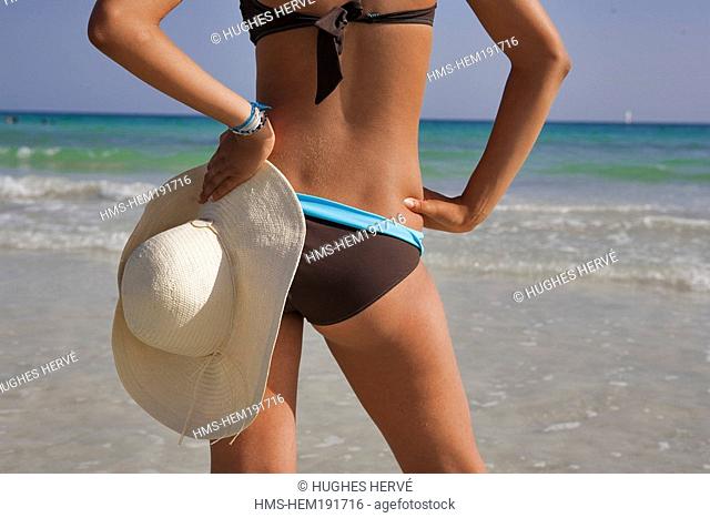 Tunisia, Djerba, beach of Sidi-Mehres, young woman