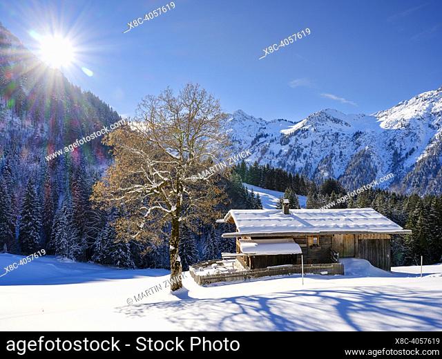 Village Gerstruben a listed collection of old farmhouses dating back to the 15. and 16. century. The Allgaeu Alps (Allgaeuer Alpen) near Oberstdorf during...