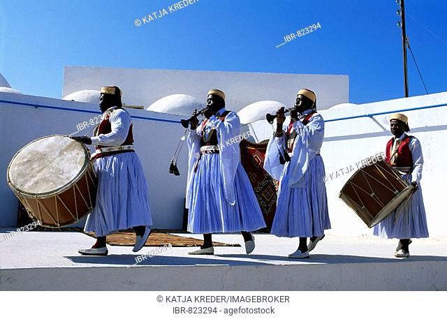 Musicians performing at a Berber wedding, Midoun, Djerba, Tunisia, Africa