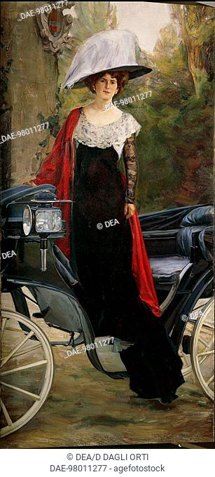 Giulio Ettore Erler (1876-1964), Lady Descending from the Carriage, 1911, oil on canvas, 271x131 cm.  Treviso, Museo Civico (Art Museum)