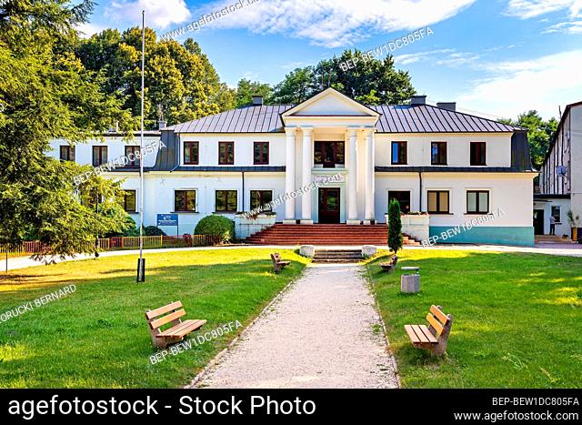 Naglowice, Swietokrzyskie / Poland - 2020/08/16: Panoramic view of park and historic manor house of Radziwill family located by nearby Mikolaj Rej museum