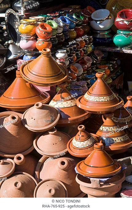 Pottery for sale in the souk, Medina, Marrakech Marrakesh, Morocco, North Africa, Africa