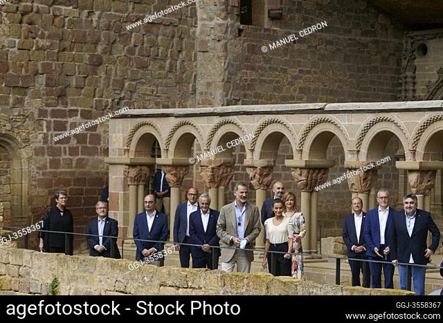 King Felipe VI of Spain, Queen Letizia of Spain visits San Juan de la Pena Monastery on July 8, 2020 in Jaca, Spain