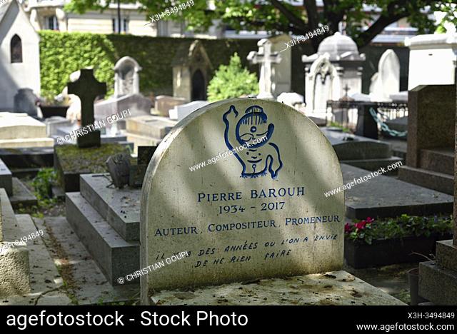 Pierre Barouh's grave, a French writer-composer-singer (1934-2017), Montmartre Cemetery (French: Cimetiere de Montmartre), 18th arrondissement, Paris