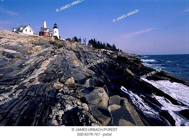 Lighthouse on a hill, Pemaquid Point Lighthouse, Pemaquid Point, Maine, USA