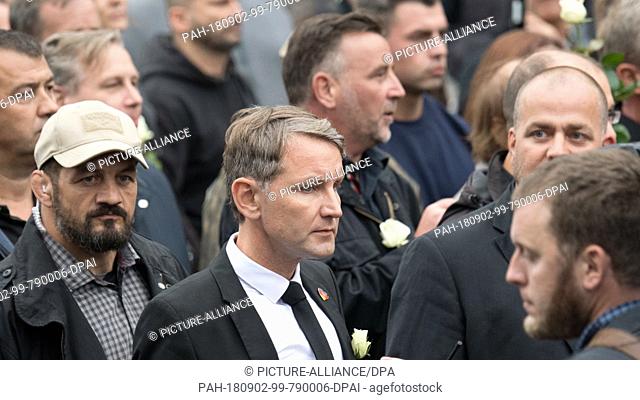 01.09.2018, Saxony, Chemnitz: 01.09.2018, Saxony, Chemnitz: Björn Höcke (M), chairman of the AfD parliamentary group in the Thuringian state parliament and Lutz...