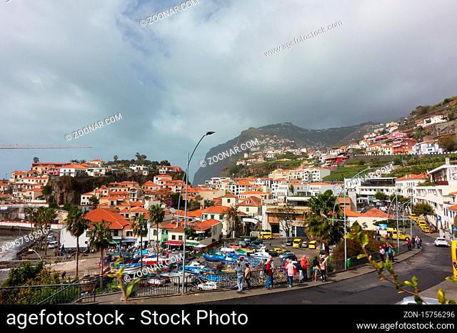 View of Câmara de Lobos in Madeira with Cape Girao on the background