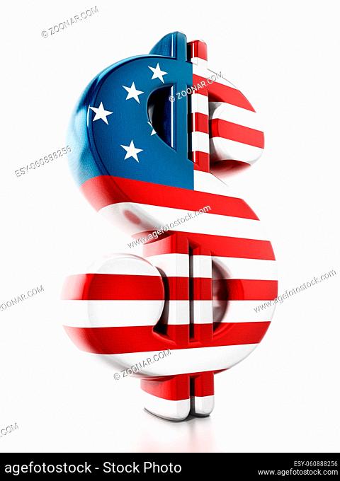 Dollar sign mapped with American flag texture. 3D illustration