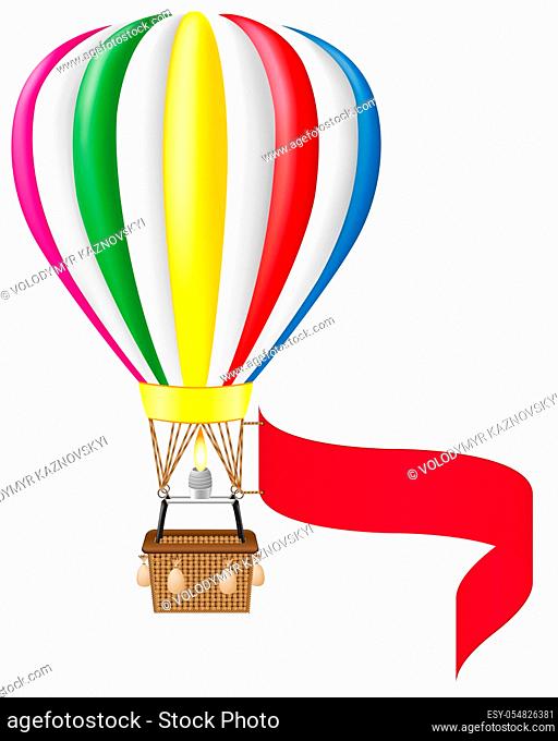 hot air balloon and blank banner vector illustration isolated on white background