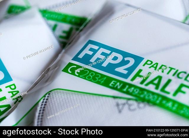 22 January 2021, North Rhine-Westphalia, Cologne: ILLUSTRATION - FFP2 masks with CE certification are on a table. In many federal states