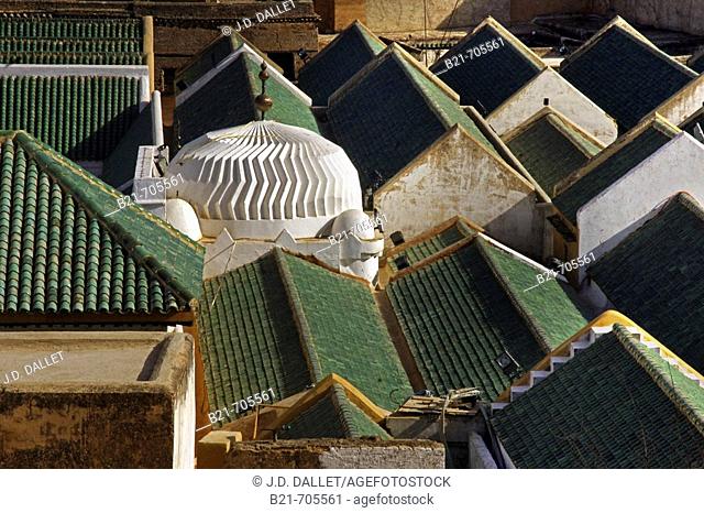 'Medina (old part) of Fes, roofs of the Karaouyine mosque. Morocco