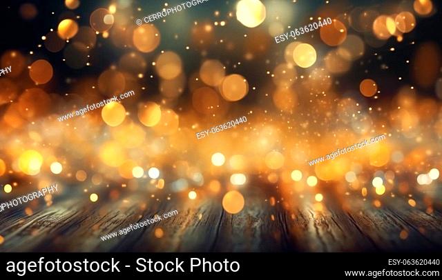 Gold bokeh background.Festive abstract christmas texture, golden bokeh particles and highlights on dark background. party, Happy New year