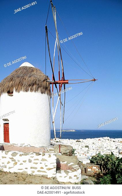 Windmill, 16th century, Kato Mili, Mykonos Island, Cyclades Islands, Greece