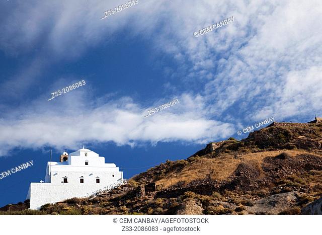 Domed church Panagia Thalassitra in the old town called Plaka, Milos, Cyclades Islands, Greek Islands, Greece, Europe