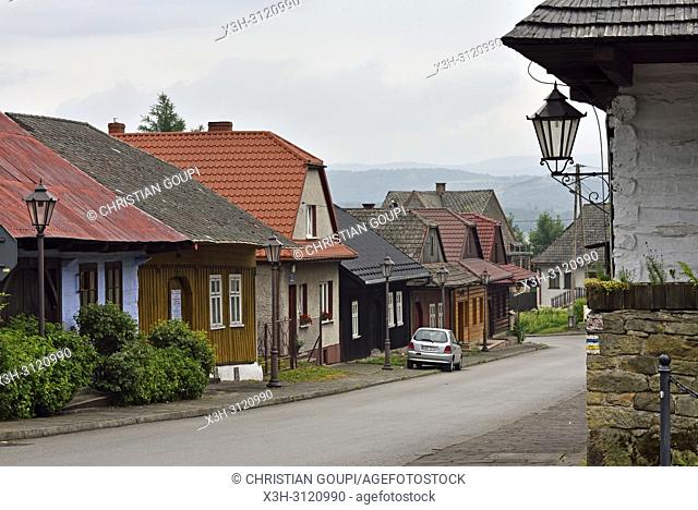 Jozefa Pilsudskiego street, village of Lanckorona, renowned for its well preserved 19th century wooden houses, Malopolska Province (Lesser Poland), Poland