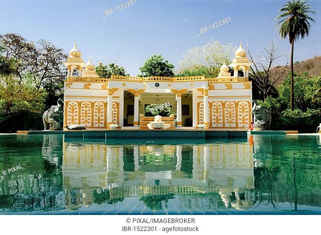 Pool in a magnificent hotel in Dungarpur, Rajasthan, India, Asia