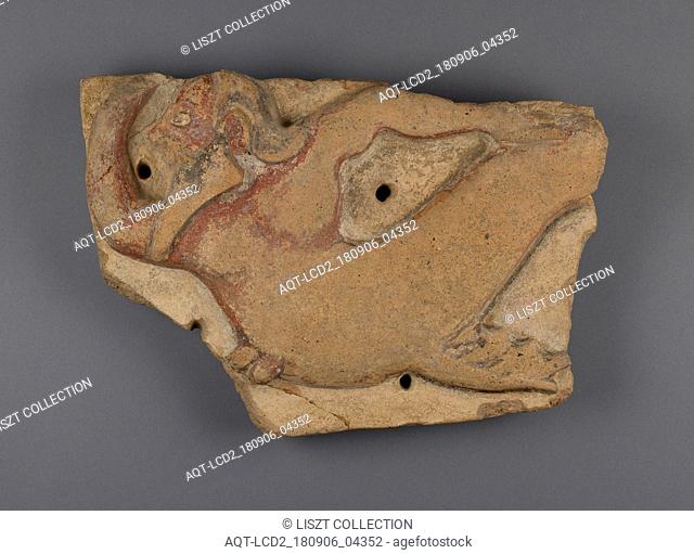 Mutulus plaque with Triton; Etruria; 510 - 475 B.C; Terracotta; 29.5 × 49.3 × 5.1 cm (11 5, 8 × 19 7, 16 × 2 in.)