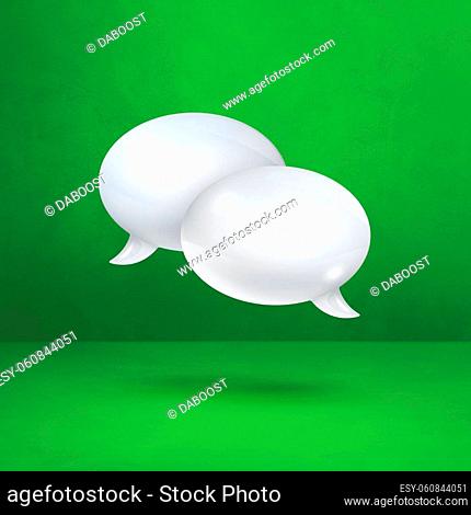 3D white speech bubbles isolated on green square background