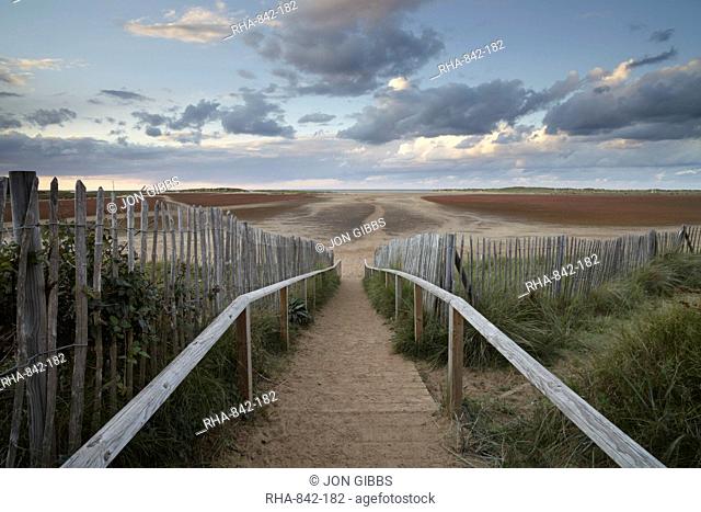 The steps to Holkham Gap at Holkham Bay, Norfolk, England, United Kingdom, Europe
