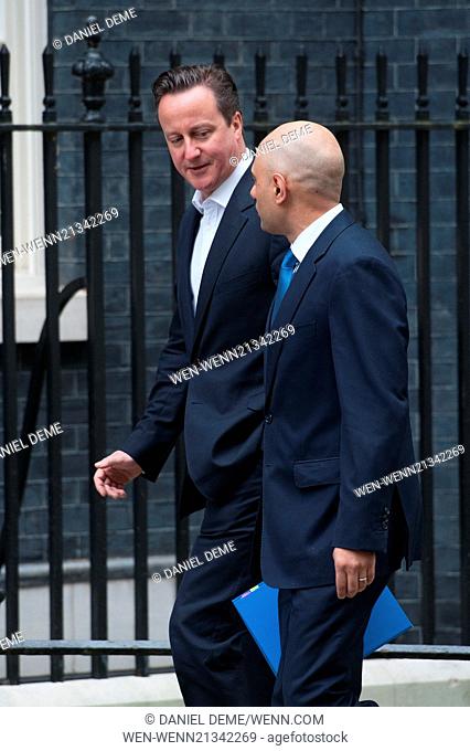 Politicians arrive for a Cabinet meeting at 10 Downing Street. Featuring: David Cameron, Sajid Javid Where: London, United Kingdom When: 13 May 2014 Credit:...