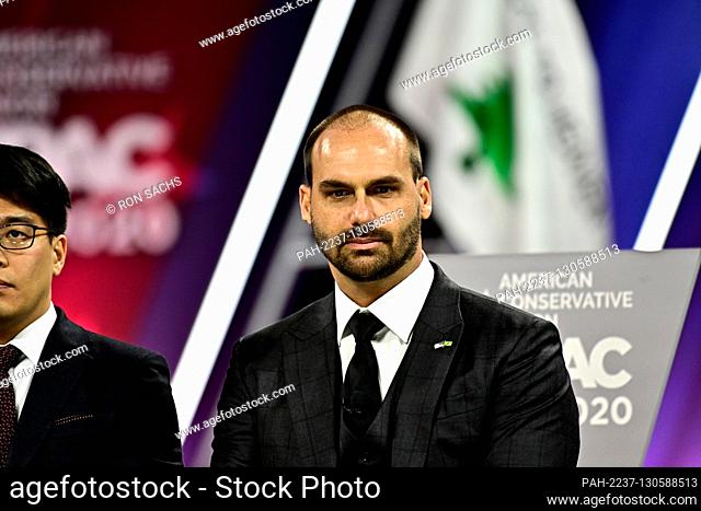 Eduardo Bolsonaro, Chamber of Deputies, Brazil and son of President Jair Bolsonaro of Brazil, speaks at the Conservative Political Action Conference (CPAC) at...