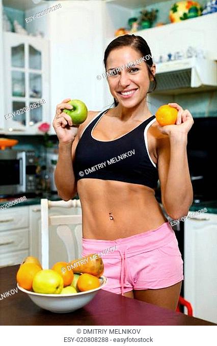 Sports woman and healthy food